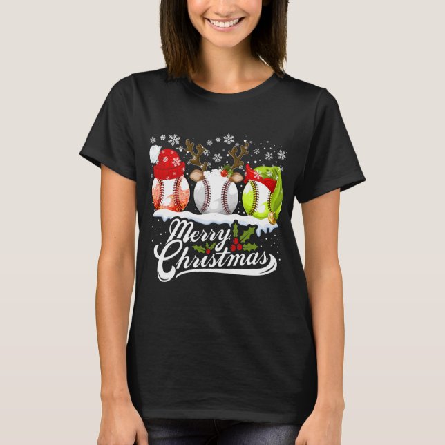 Christmas Baseball Ball Santa Hat Elf Reindeer Fun T-Shirt (Front)
