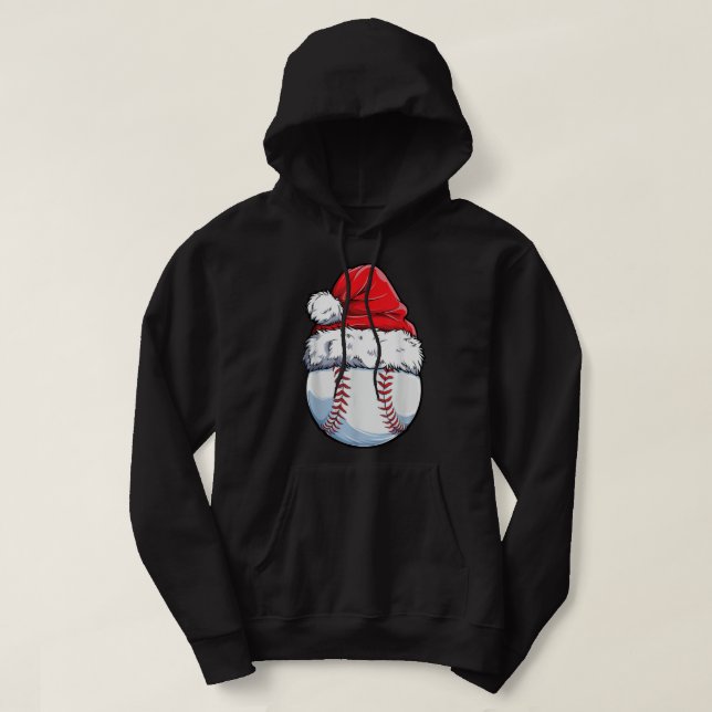 Christmas Baseball Ball Santa Hat Xmas Boys Catche Hoodie (Design Front)