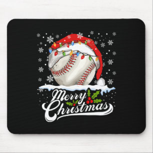Christmas Baseball Ball Santa Hat Xmas Boys Men Mouse Pad