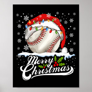 Christmas Baseball Ball Santa Hat Xmas Boys Men Poster