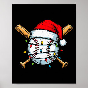 Christmas Baseball Ball Santa Hat Xmas Sports Men  Poster