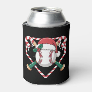 Christmas Baseball Candy Cane Bats Santa Hat Xmas Can Cooler