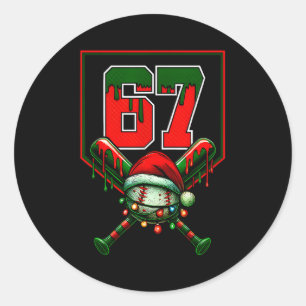 Christmas Baseball Drip Number 67 Player Or 67th B Classic Round Sticker