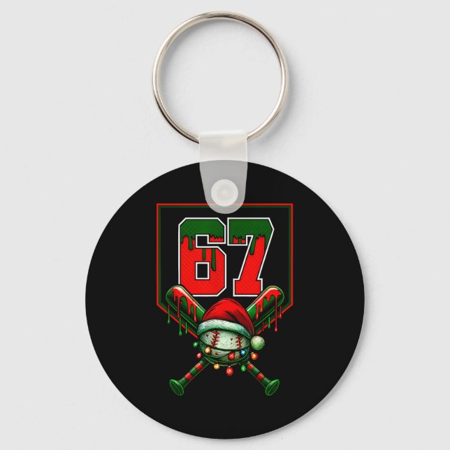 Christmas Baseball Drip Number 67 Player Or 67th B Keychain (Front)