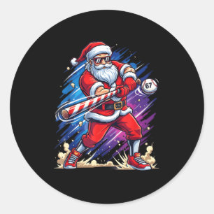 Christmas Baseball Funny Santa Game Day Xmas Boys  Classic Round Sticker