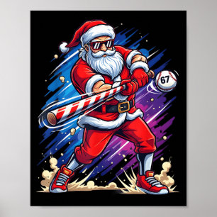 Christmas Baseball Funny Santa Game Day Xmas Boys  Poster