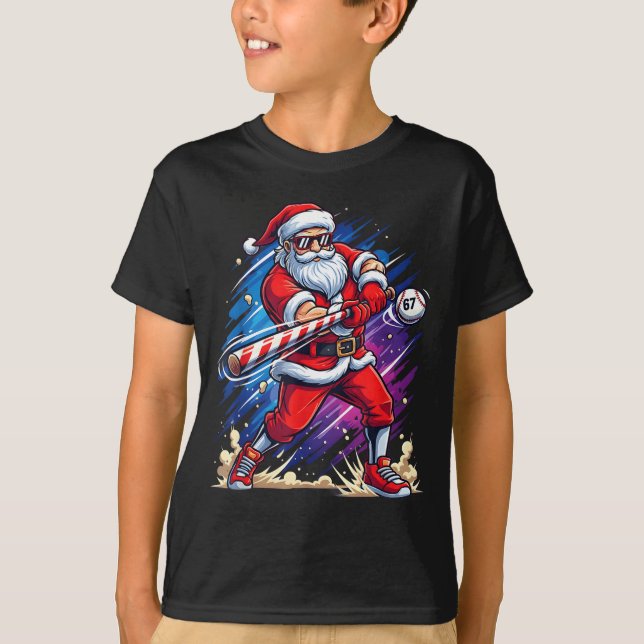 Christmas Baseball Funny Santa Game Day Xmas Boys  T-Shirt (Front)