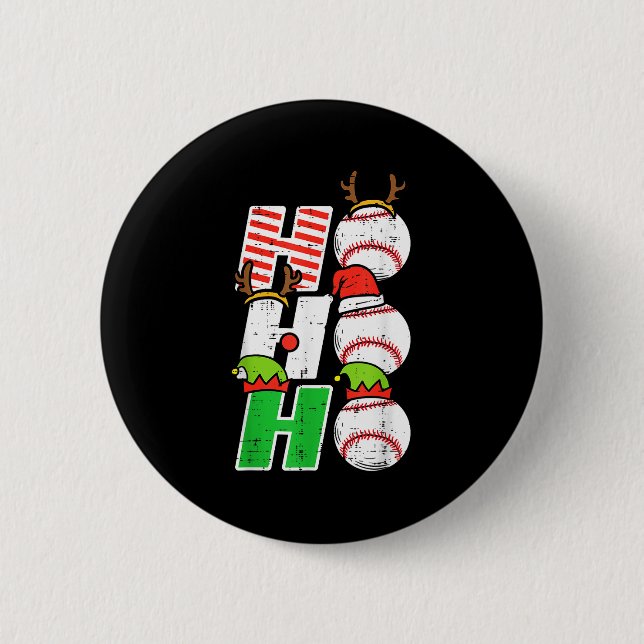 Christmas Baseball Ho Ho Ho Funny Xmas Srts Men Bo 2 Inch Round Button (Front)