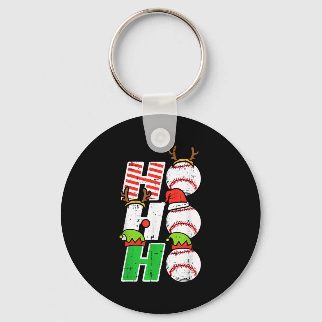 Christmas Baseball Ho Ho Ho Funny Xmas Srts Men Bo Keychain (Front)