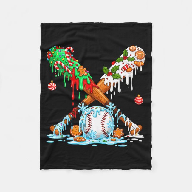 Christmas Baseball Ice Cream Drip Candy Game Day B Fleece Blanket (Front)