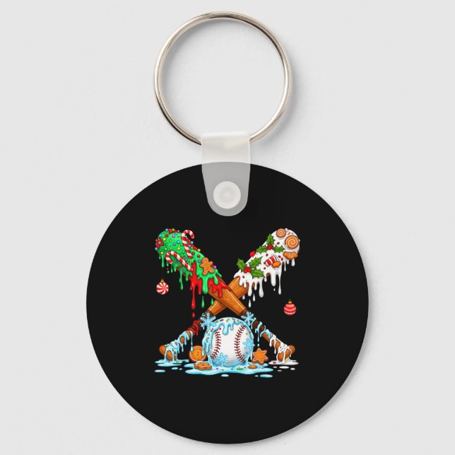 Christmas Baseball Ice Cream Drip Candy Game Day B Keychain (Front)