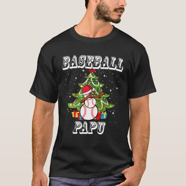 Christmas Baseball Papu Snowman Santa Dabbing Gift T-Shirt (Front)