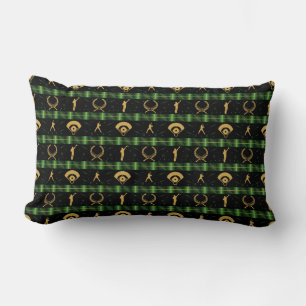 Christmas Baseball Player - Green Check Lumbar Pillow