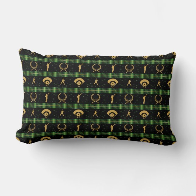 Christmas Baseball Player - Green Check Lumbar Pillow (Front)