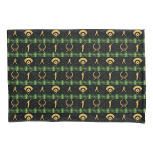 Christmas Baseball Player - Green Check Pillowcase
