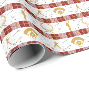 Christmas Baseball Player - Red Green Wrapping Paper