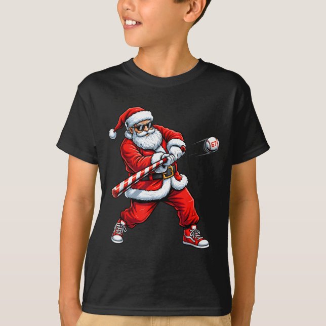 Christmas Baseball Player Santa Funny Xmas Boys Me T-Shirt (Front)