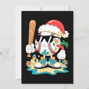 Christmas Baseball Santa Hat Bat Beach Palm Tree Invitation