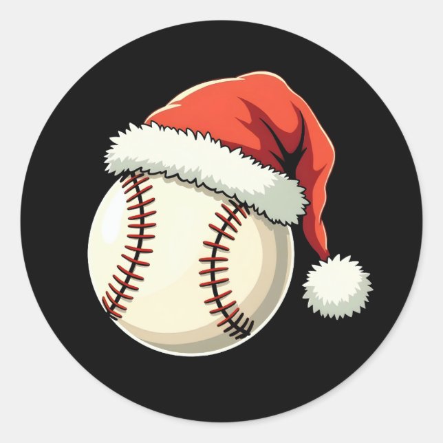 Christmas Baseball Santa Hat Funny Sport Xmas Classic Round Sticker (Front)
