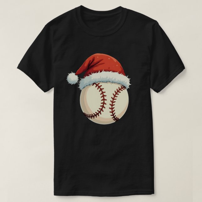 Christmas Baseball Santa Hat Funny Sport Xmas T-Shirt (Design Front)