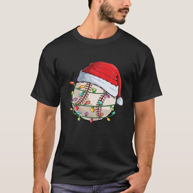 Christmas Baseball Santa Hat Funny Xmas Pajama Boy T-Shirt (Front)