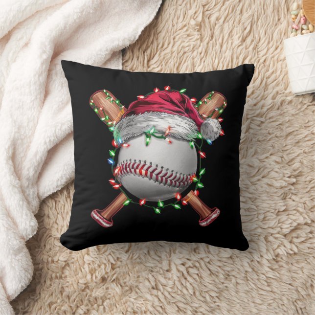 Christmas Baseball Santa Sports Xmas Holiday Throw Pillow (Blanket)