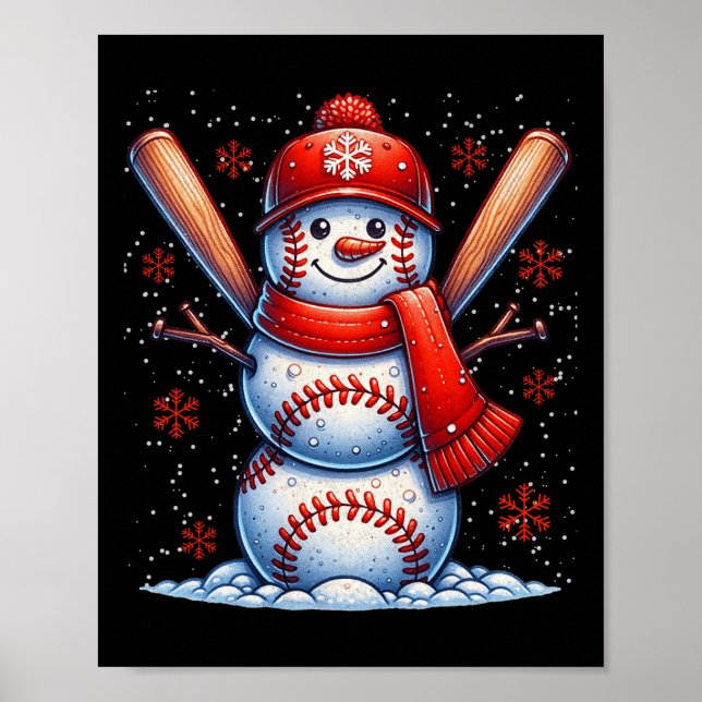 Christmas Baseball Snowman Boys Baseball Christmas Poster (Front)