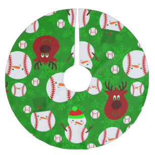 christmas baseball snowman reindeer snowflake brushed polyester tree skirt