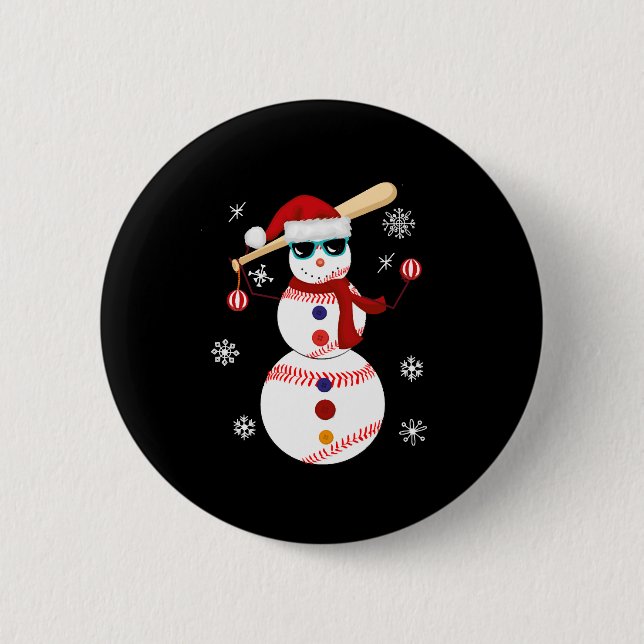 Christmas Baseball Snowman Santa Hat Gift 2 Inch Round Button (Front)