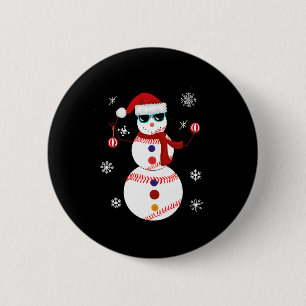 Christmas Baseball Snowman Santa Hat Gift 2 Inch Round Button