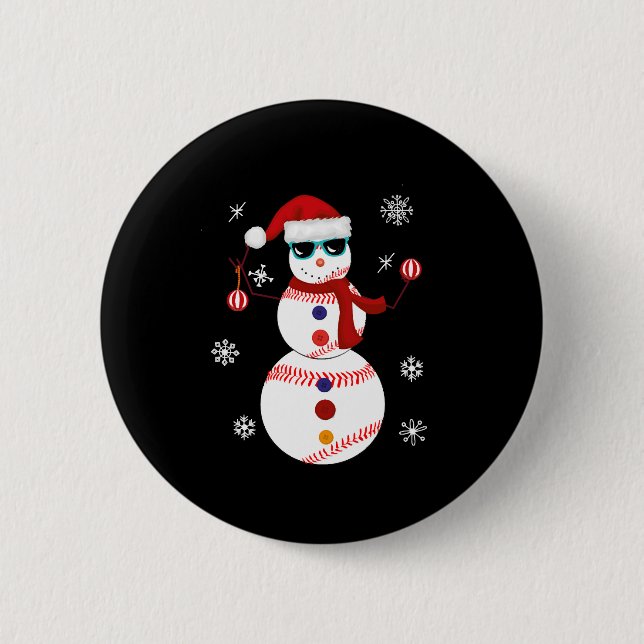 Christmas Baseball Snowman Santa Hat Gift  2 Inch Round Button (Front)