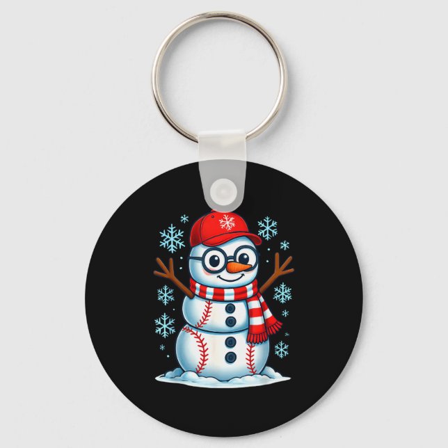 Christmas Baseball Snowman Xmas Pajamas Women Men  Keychain (Front)