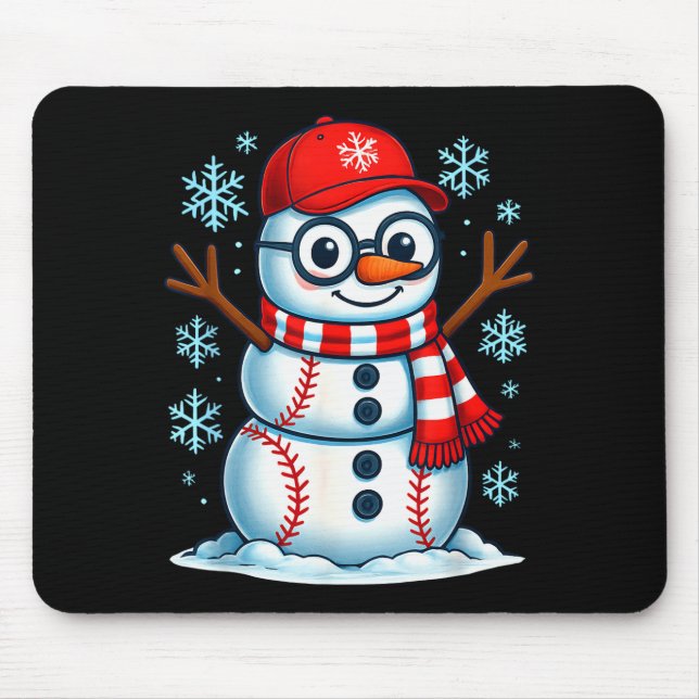 Christmas Baseball Snowman Xmas Pajamas Women Men  Mouse Pad (Front)