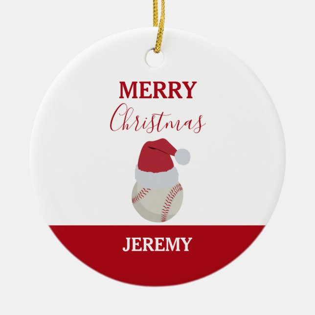 Christmas Baseball Sports Ball Custom Name Ceramic Ornament (Front)