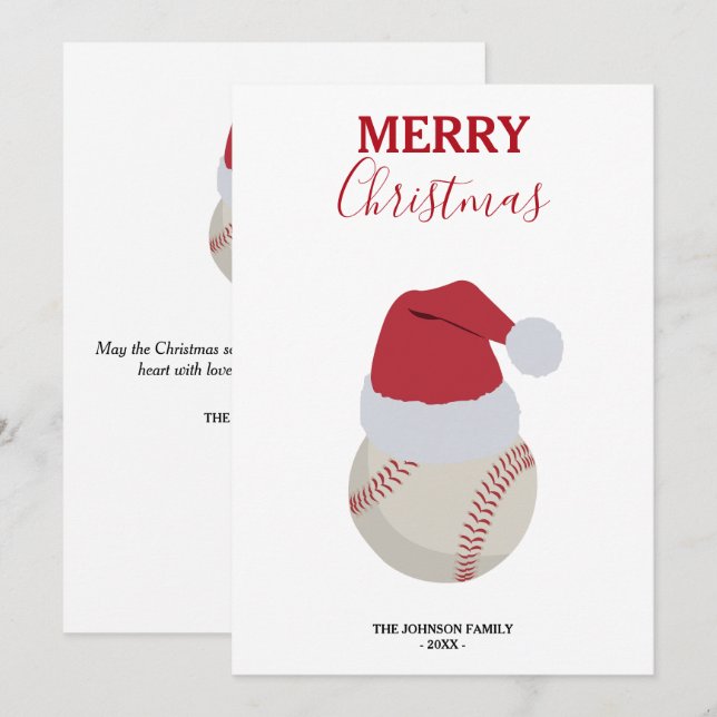 Christmas Baseball Sports Ball Custom Name Holiday Card (Front/Back)