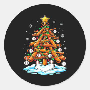 Christmas Baseball Tree Lights Xmas  Classic Round Sticker