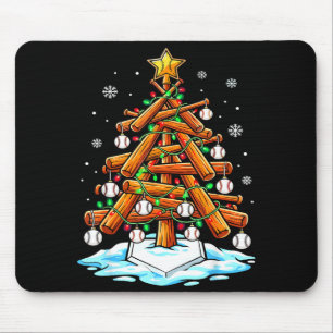 Christmas Baseball Tree Lights Xmas Mouse Pad