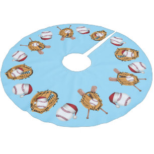 Christmas Baseballs, Bats and Gloves Brushed Polyester Tree Skirt