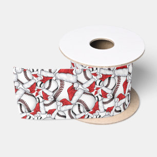 Christmas Baseballs with Santa Hats Satin Ribbon