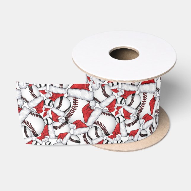Christmas Baseballs with Santa Hats Satin Ribbon (Spool)