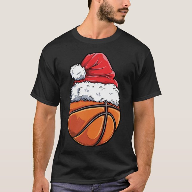 Christmas Basketball Ball Santa Hat  Sports Xmas B T-Shirt (Front)