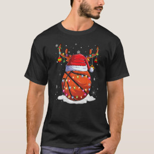Christmas Basketball Ball Santa Reindeer Lights Or T-Shirt
