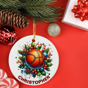 Christmas Basketball Custom Name Ceramic Ornament