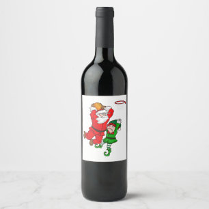 Christmas Basketball Santa Claus Slam Dunk Elf Fun Wine Label