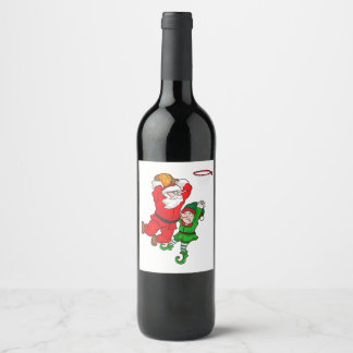 Christmas Basketball Santa Claus Slam Dunk Elf Fun Wine Label