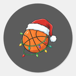 Christmas Basketball Santa Hat Wrapped In Lights H Classic Round Sticker