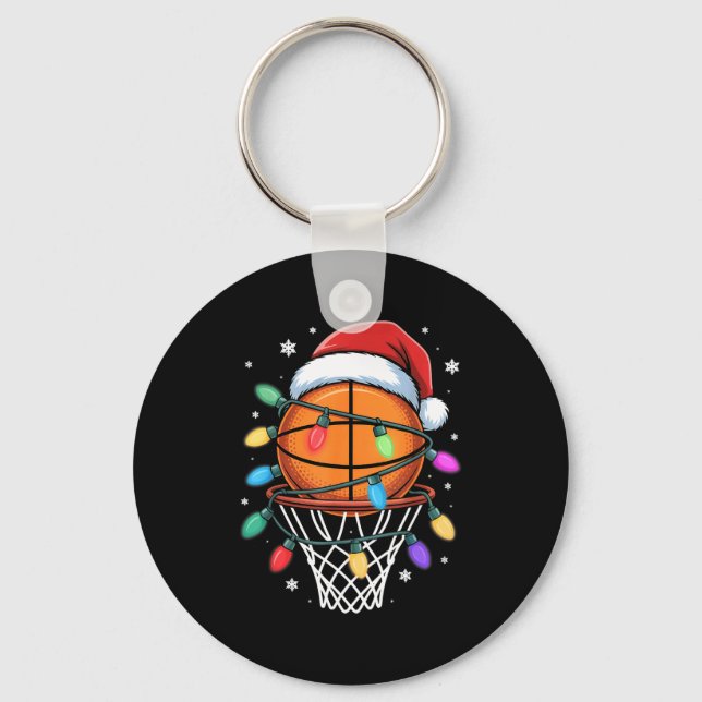 Christmas Basketball Santa Hat Xmas Light Basketba Keychain (Front)
