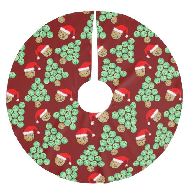 Christmas Basketball Santa Hats Brushed Polyester Tree Skirt (Front)