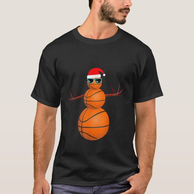 Christmas Basketball Snowman Santa Big Xmas Baller T-Shirt (Front)