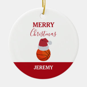 Christmas Basketball Sports Ball Custom Name Ceramic Ornament